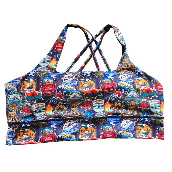 CVG Sports Bra XXL Camping Hiking Rafting Print Criss Cross Back - Picture 1 of 7